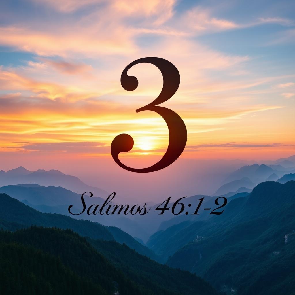 A large, elegant number 3 prominently centered in the image, with 'Salmos 46:1-2' written in graceful script beneath it