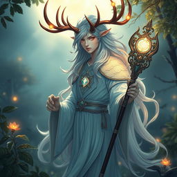 A captivating half-human, half-kirin cleric with graceful antlers