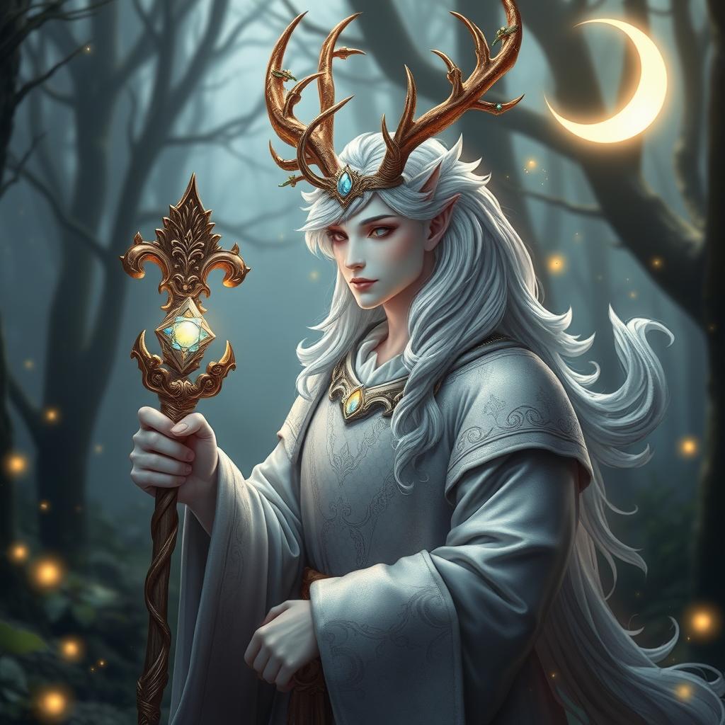 An enchanting half-human, half-kirin cleric adorned with elegant antlers