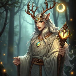 An enchanting half-human, half-kirin cleric adorned with elegant antlers