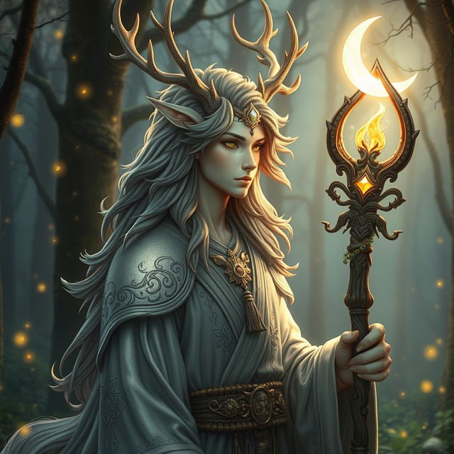 An enchanting half-human, half-kirin cleric adorned with elegant antlers