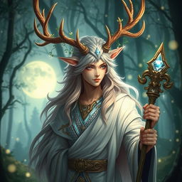 A captivating half-human, half-kirin cleric with majestic antlers