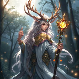 A captivating half-human, half-kirin cleric with majestic antlers