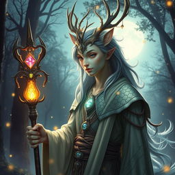 A fascinating half-human, half-kirin cleric with majestic antlers, fusing human features with the mystical attributes of a kirin