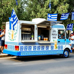 1996 Honda Acty transformed into a vibrant food truck with a Greek theme