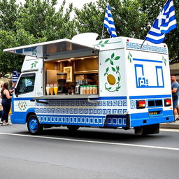 1996 Honda Acty transformed into a vibrant food truck with a Greek theme