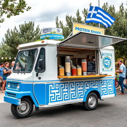 1996 Honda Acty transformed into a vibrant food truck with a Greek theme