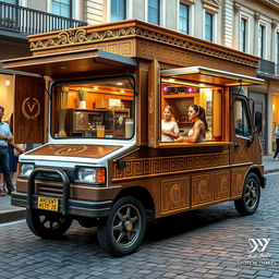 1996 Honda Acty converted into an Ancient Greek-themed food truck specializing in protein shakes