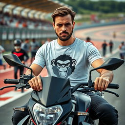 A man sitting confidently on a dual-purpose BMW motorcycle