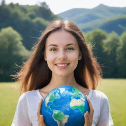 A radiant girl with the Earth as the background.