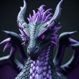 A warlock dragonborn with a stunning color transformation from black to pearlescent purple scales