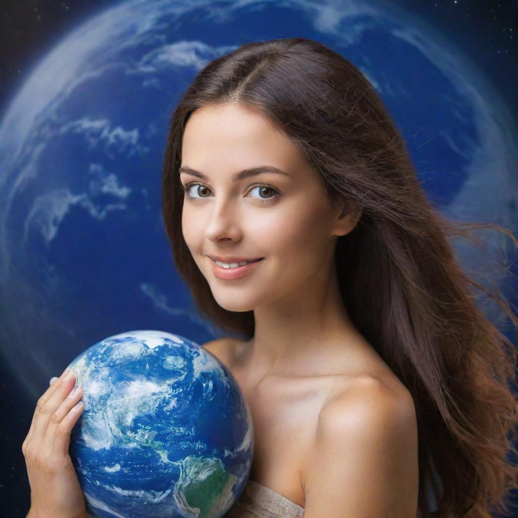 A radiant girl with the Earth as the background.