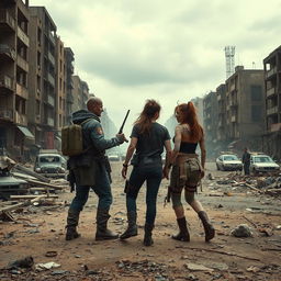 A dystopian post-apocalyptic world depicting the aftermath of World War 3, where the far-left factions battle against widespread societal degradation