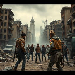 A dystopian post-apocalyptic world depicting the aftermath of World War 3, where the far-left factions battle against widespread societal degradation