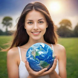 A radiant girl with the Earth as the background.