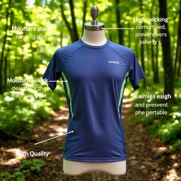 A high-quality, comfortable trail running shirt, featuring moisture-wicking fabric, seamless design to prevent chafing, and a stylish modern look