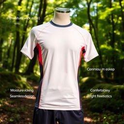 A high-quality, comfortable trail running shirt, featuring moisture-wicking fabric, seamless design to prevent chafing, and a stylish modern look