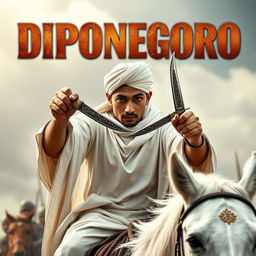 Action movie poster titled "DIPONEGORO" featuring a prominent, large title in a military font that conveys a sense of war and heroism