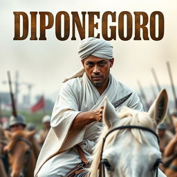 Action movie poster titled "DIPONEGORO" featuring a prominent, large title in a military font that conveys a sense of war and heroism