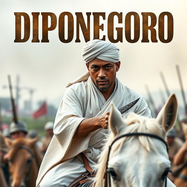 Action movie poster titled "DIPONEGORO" featuring a prominent, large title in a military font that conveys a sense of war and heroism