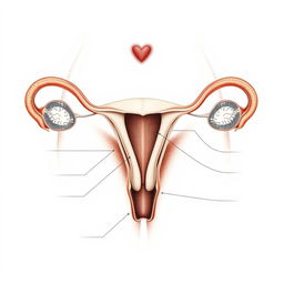 A detailed, anatomical illustration of the female reproductive system, showcasing the uterus, fallopian tubes, and ovaries with a focus on medical accuracy and educational value