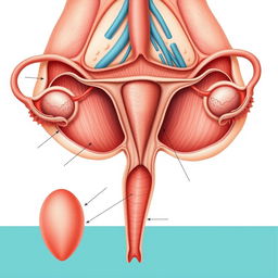 A detailed, anatomical illustration of the female reproductive system, showcasing the uterus, fallopian tubes, and ovaries with a focus on medical accuracy and educational value