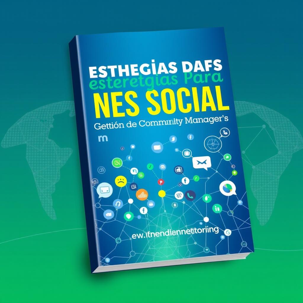 An attractive and modern e-book cover featuring the title 'Estrategias para Redes Sociales', 'Gestión de Community Manager' and 'Emprendimientos Networking'