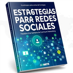 An attractive and modern e-book cover featuring the title 'Estrategias para Redes Sociales', 'Gestión de Community Manager' and 'Emprendimientos Networking'