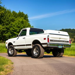 A classic white 1970 Chevrolet Blazer, displayed in a vintage setting