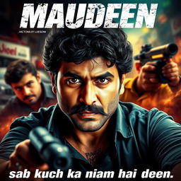 Action movie poster for "Mamudeen" featuring an Indian man as the main character