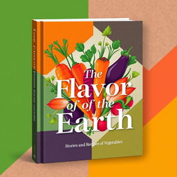 A modern book cover design for "The Flavor of the Earth: Stories and Recipes of Vegetables"