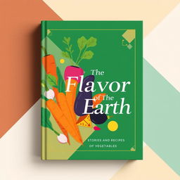 A modern book cover design for "The Flavor of the Earth: Stories and Recipes of Vegetables"