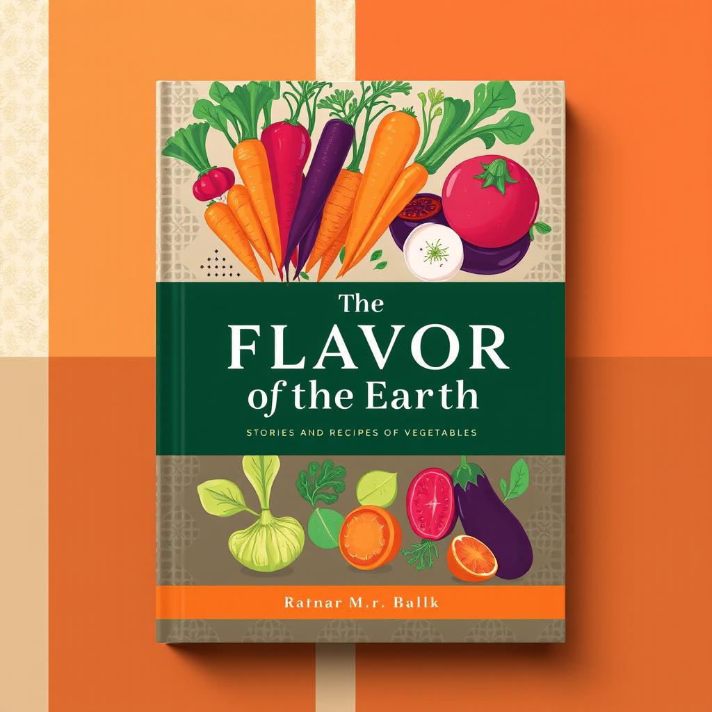 A modern book cover design for "The Flavor of the Earth: Stories and Recipes of Vegetables"