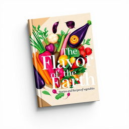 A modern book cover design for "The Flavor of the Earth: Stories and Recipes of Vegetables"