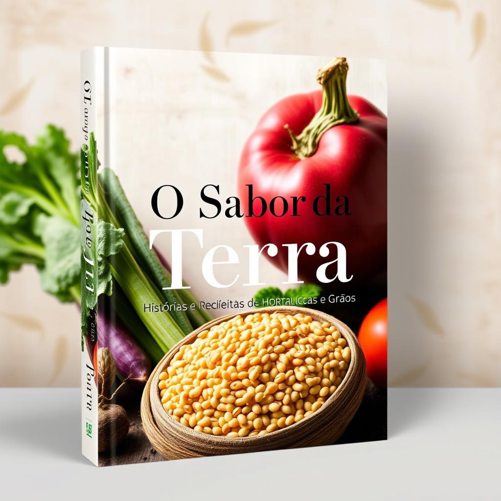 A modern book cover for 'O Sabor da Terra: Histórias e Receitas de Hortaliças e Grãos'