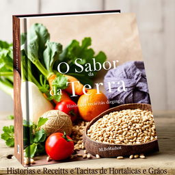 A modern book cover for 'O Sabor da Terra: Histórias e Receitas de Hortaliças e Grãos'