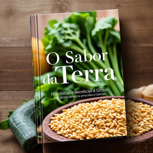 A modern book cover for 'O Sabor da Terra: Histórias e Receitas de Hortaliças e Grãos'