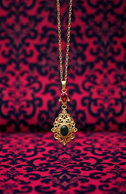 A classic Victorian-themed backdrop characterized by intricate dark patterns in black and red tones, creating a rich and mysterious atmosphere