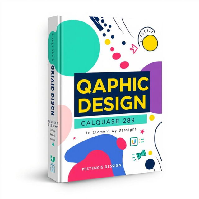 Creative cover design for a glossary on graphic design, featuring abstract patterns, bold typography, and elements of design such as color theory, composition, and typography