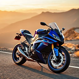 A stunning BMW S1000RR sports motorcycle on a winding mountain road with dramatic scenery