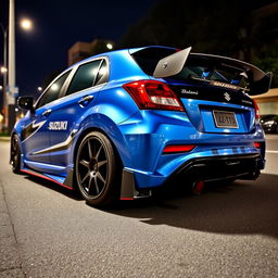 A Suzuki Baleno modified with aerodynamic sports car features