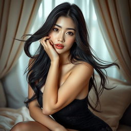 A stunning and alluring depiction of a hot Korean woman posing gracefully and elegantly