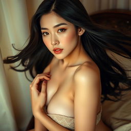 A stunning and alluring depiction of a hot Korean woman posing gracefully and elegantly