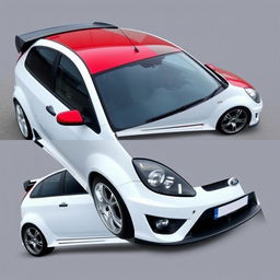 A modified classic 2007 Ford Fiesta TDCi in a striking two-tone color scheme