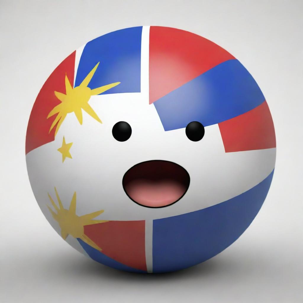 A cartoon sphere (countryball) characterized as the Philippines, with its flag’s colors and symbols prominently displayed. The sphere has cute, expressive eyes and a cheerful demeanor.