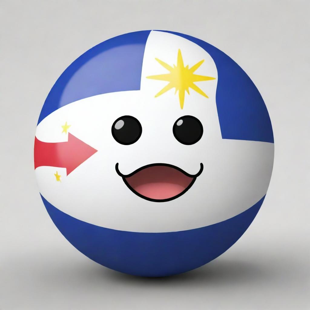 A cartoon sphere (countryball) characterized as the Philippines, with its flag’s colors and symbols prominently displayed. The sphere has cute, expressive eyes and a cheerful demeanor.