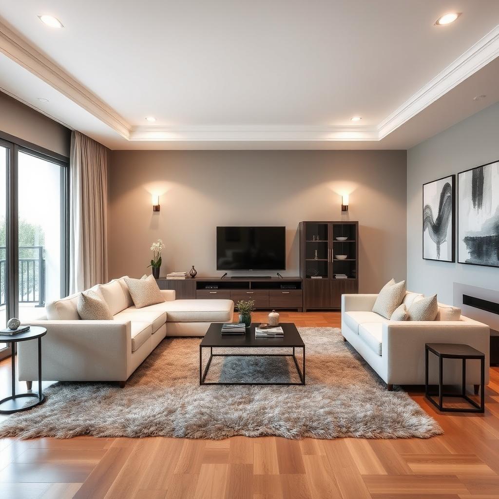 Redesign the living room to create a modern and spacious feel