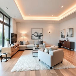 Redesign the living room to create a modern and spacious feel