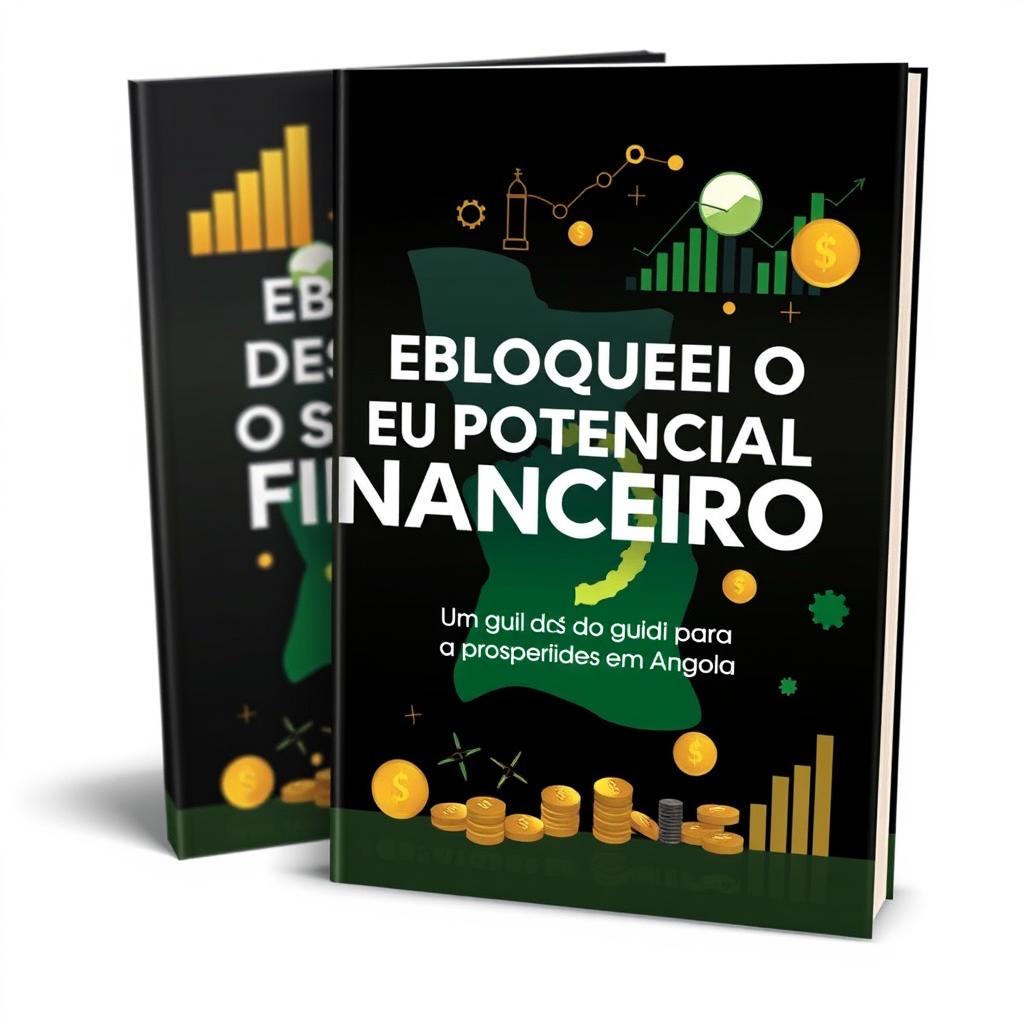 A sophisticated eBook cover design titled "Desbloqueei o seu Potencial Financeiro: Um Guia para a Prosperidade em Angola" that conveys a sense of financial empowerment and progress