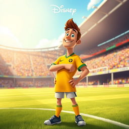 A Disney-style movie poster featuring a soccer player wearing a yellow jersey